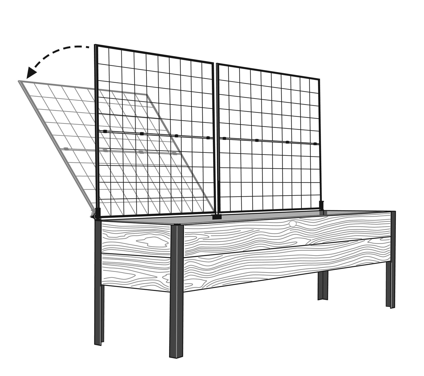 Elevated Planter Box and Space-Maker Pivoting Trellis Set, 2' x 8'