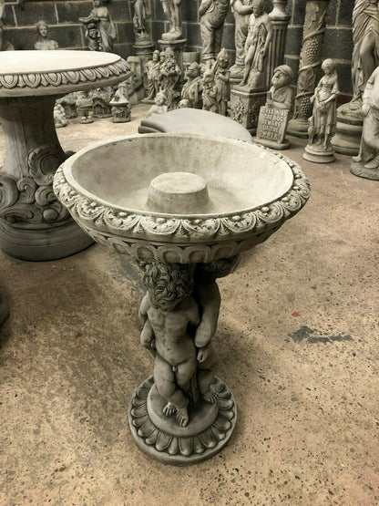 Stunning Stone Three Cherub Garden Bird Bath