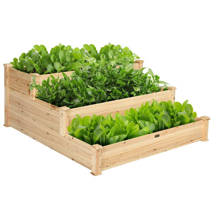 3 Tier Outdoor Raised Garden Bed Wooden Elevated Planter Box