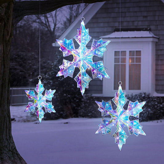 Set of 3 Pre-Lit Prismatic Snowflakes