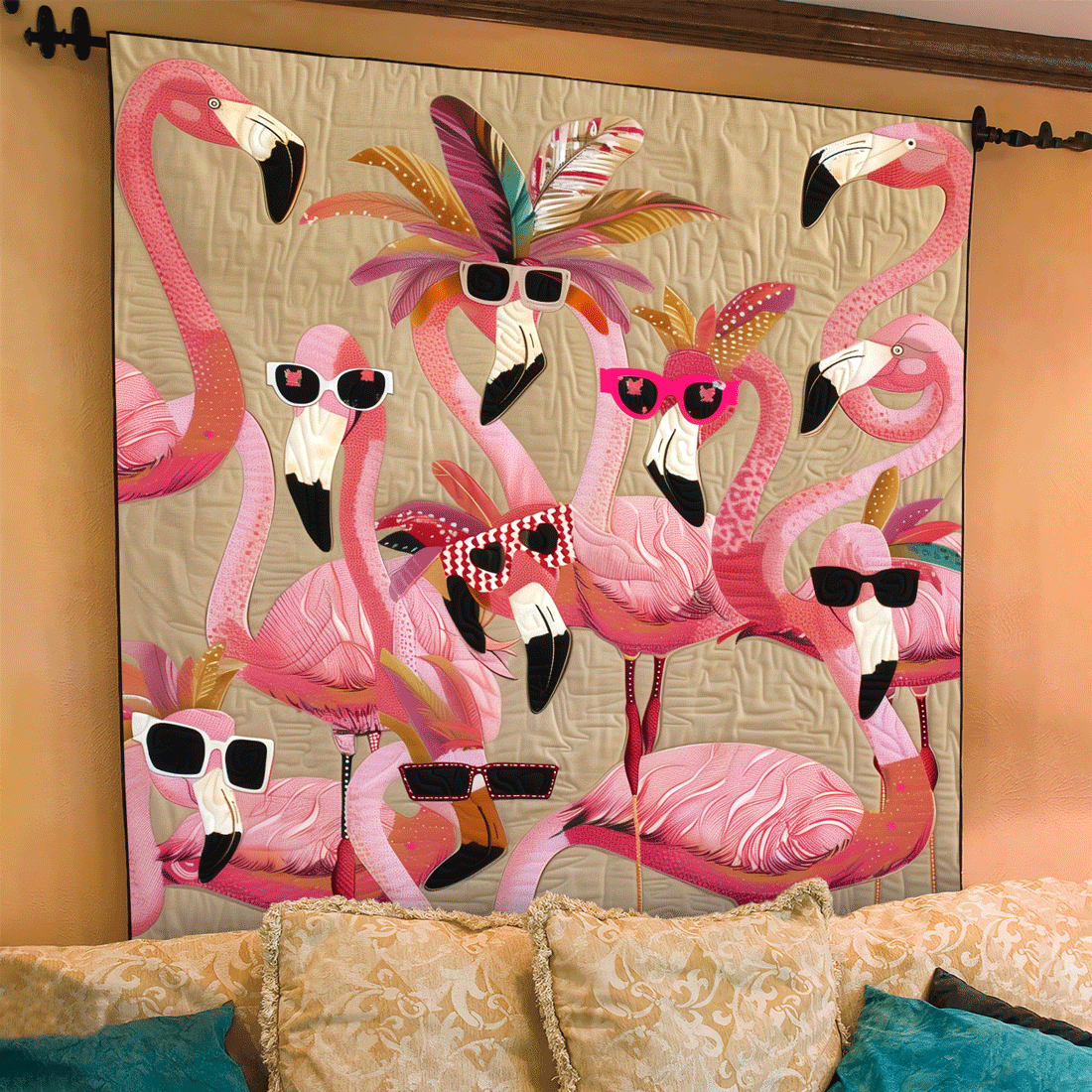 Flamingo Fiesta Art Quilt Hanging NCU0TL911