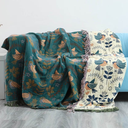 Reversible Scandinavian Bird Throw Blanket