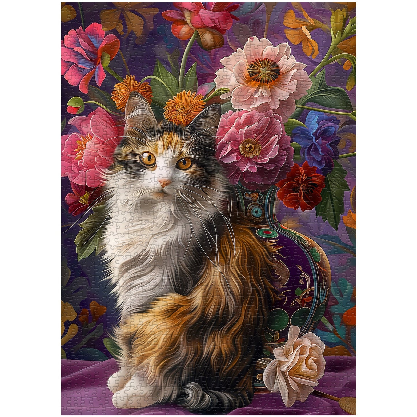 Cat and Flowers Jigsaw Puzzle 1000 Pieces