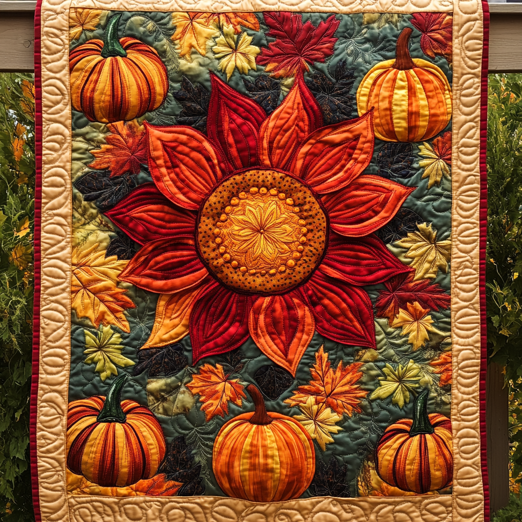 Autumn Sunflower Harvest Quilted Blanket NCU0DV1031