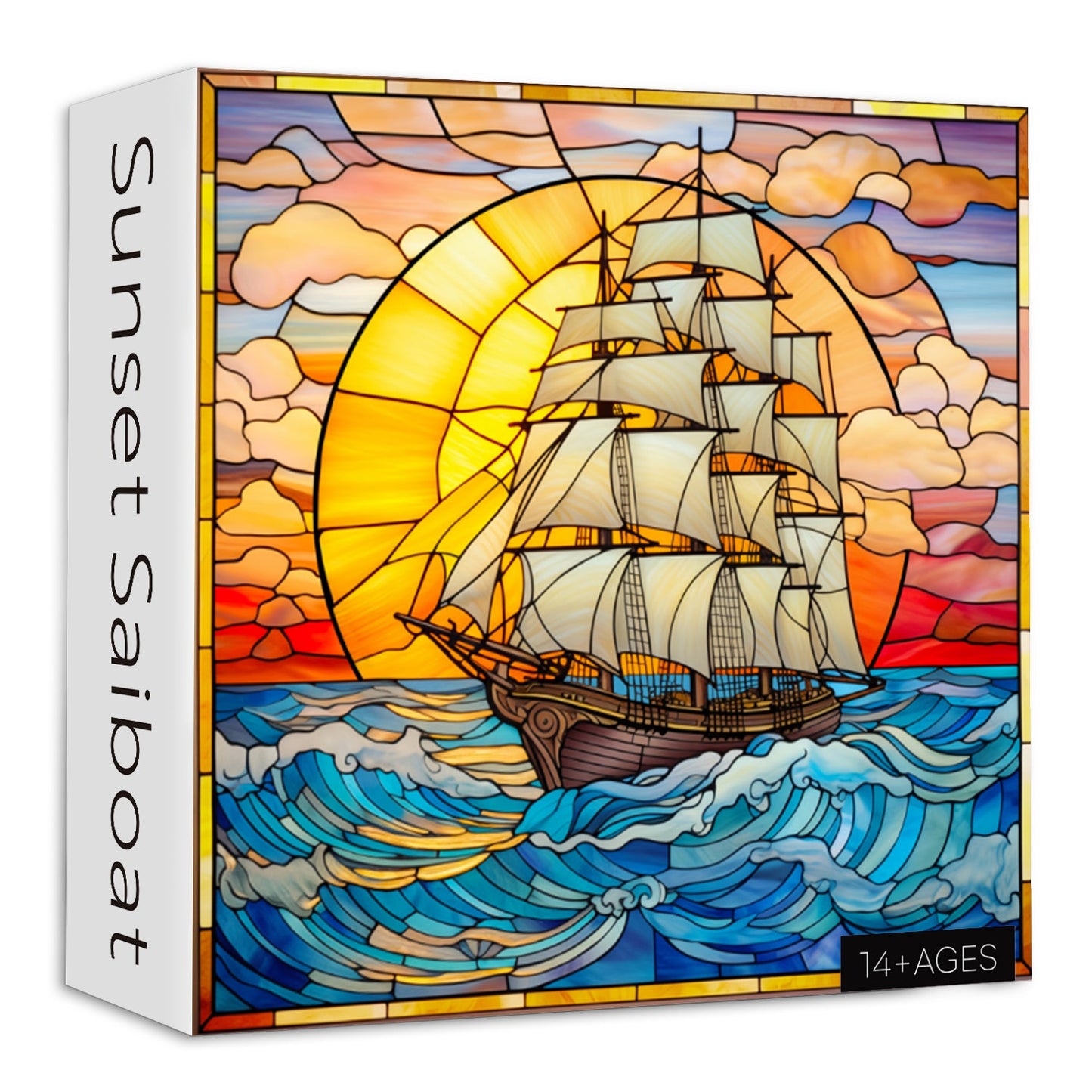 Stained Glass Sunset Saiboat Jigsaw Puzzle 1000 Pieces