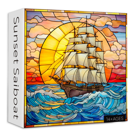 Stained Glass Sunset Saiboat Jigsaw Puzzle 1000 Pieces