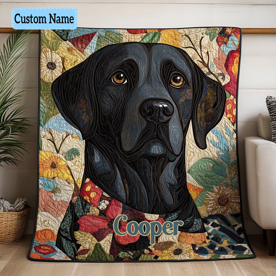 Floral Labrador Personalized Quilted Blanket