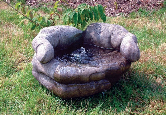 Cupped Hands Stone Fountain Water Feature