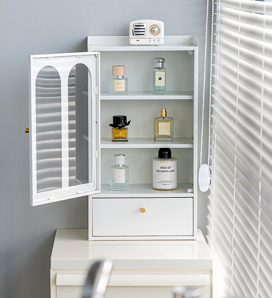 Metal Desktop Display Cabinet With Drawers