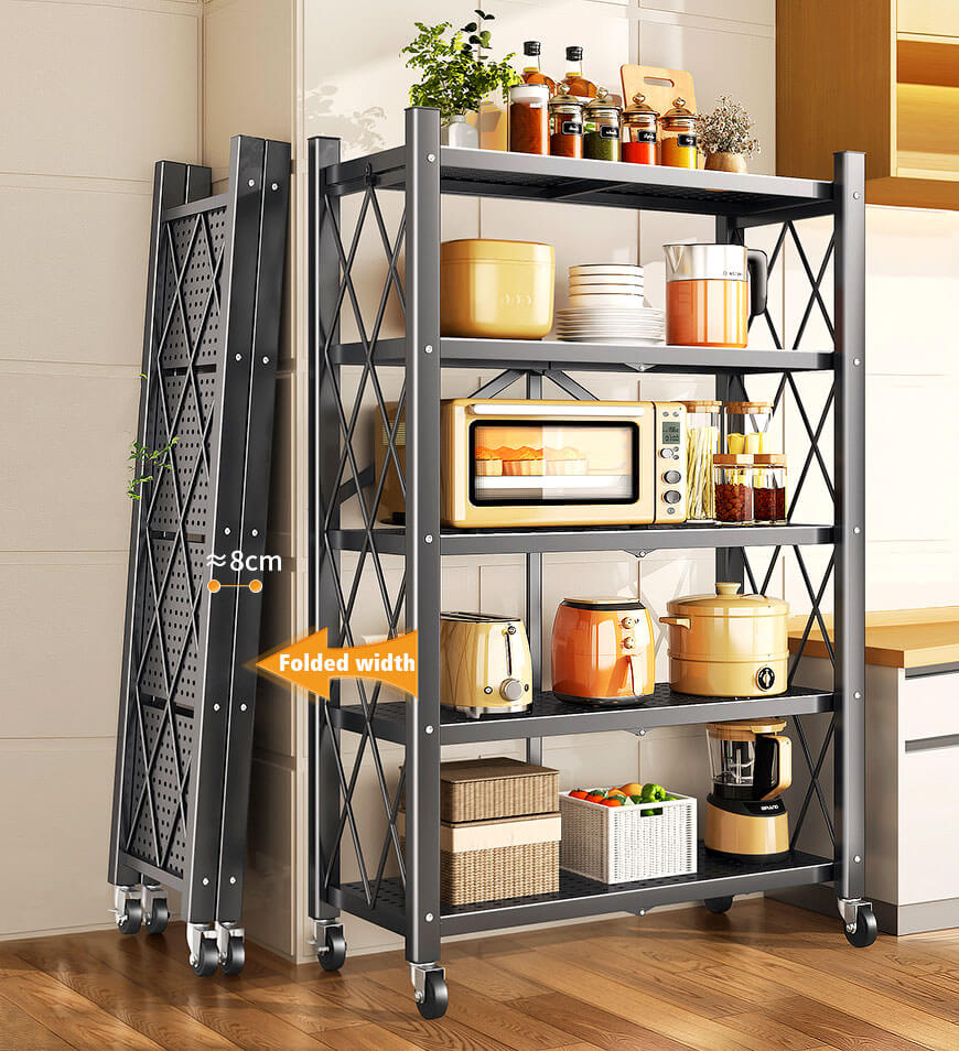 Heavy Duty Foldable Metal Organizer Shelves with Wheels