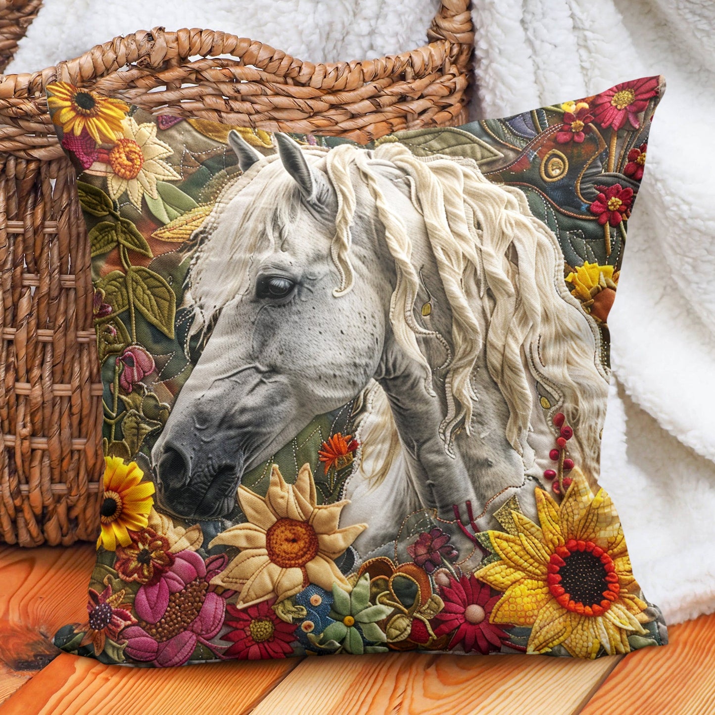 Free Spirit Floral Horse Quilted Pillow Case NCU0TL060