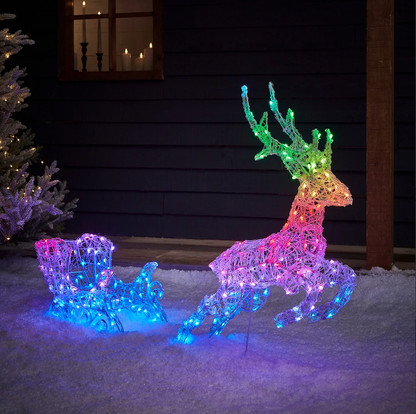 Smart Control Lighting Reindeer and Sleigh Christmas Decoration- Solar energy storage function