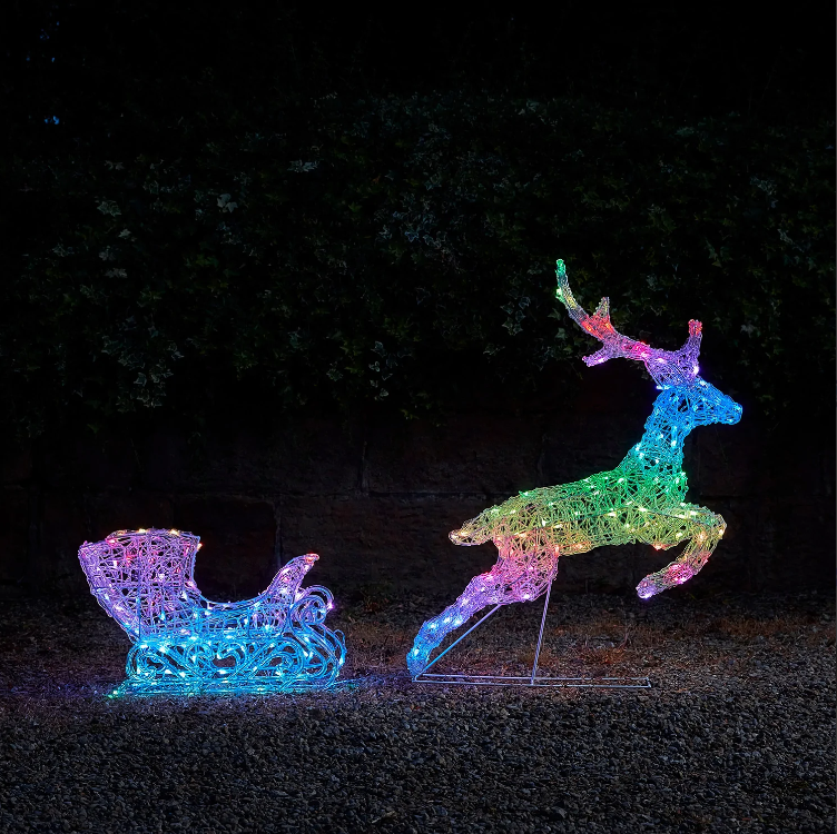 Smart Control Lighting Reindeer and Sleigh Christmas Decoration- Solar energy storage function