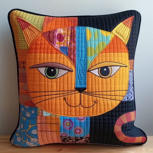 Vibrant Patchwork Cat Quilted Pillow Case NCU0HY021