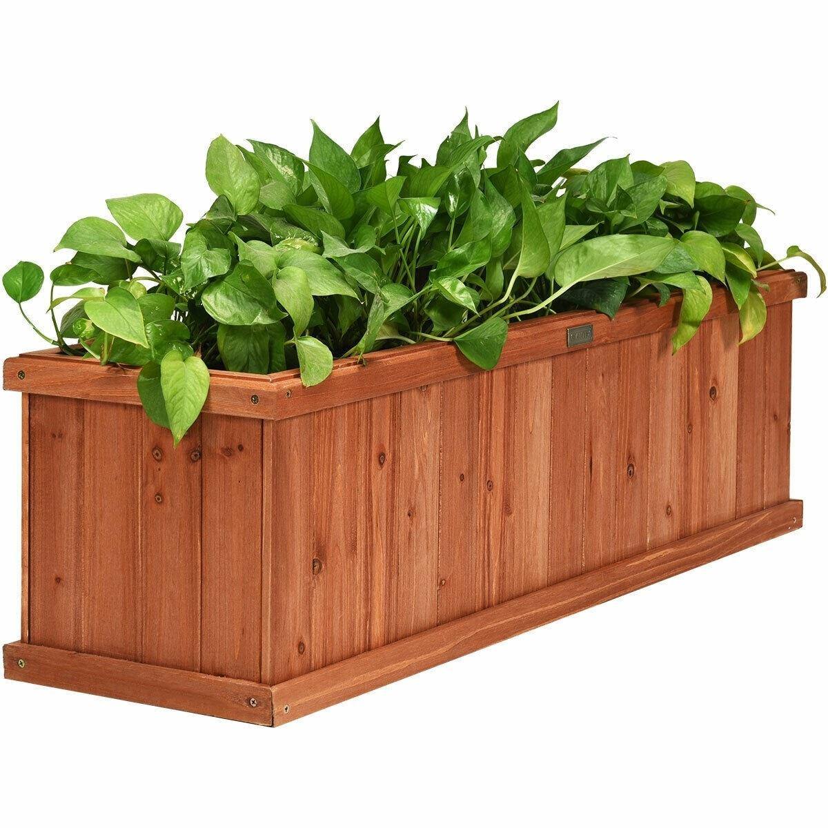 Wooden Raised Garden Bed Window Mounted Planter Box