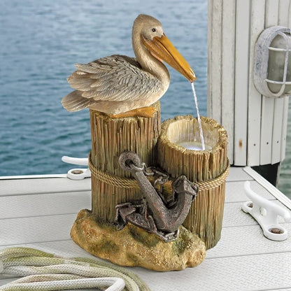 Resin Pelican's Seashore Roost Sculptural Fountain with LED Light