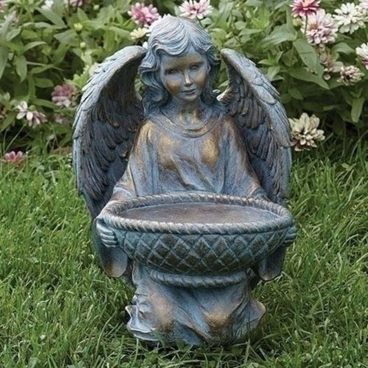 Tranquil Angel With Basket Bronze Style Garden Statue