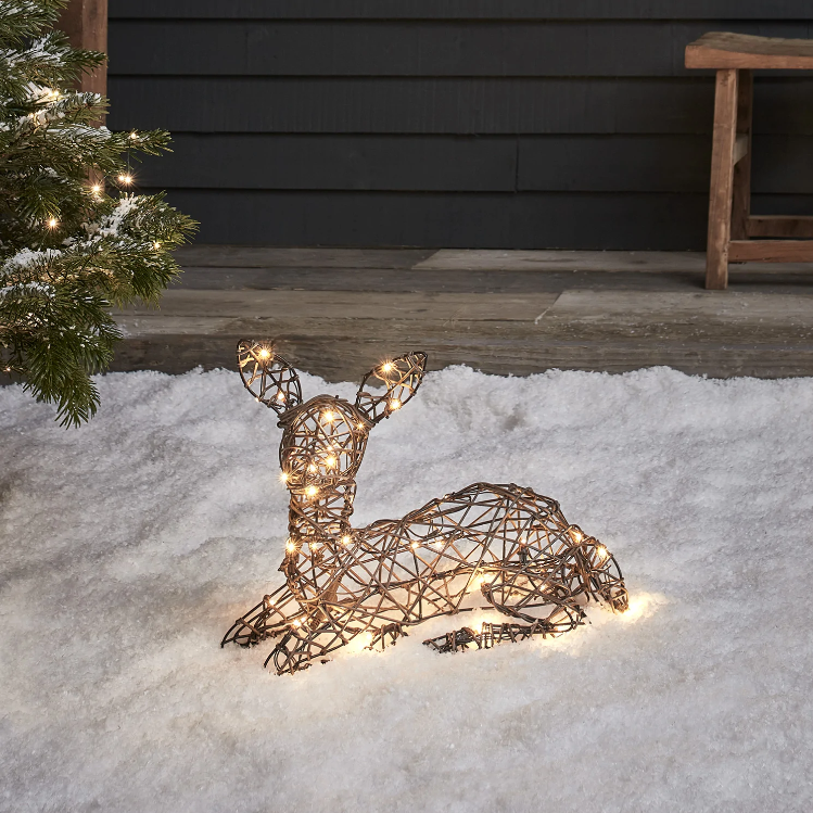 Studley Rattan Resting Fawn Light Up Reindeer 24v