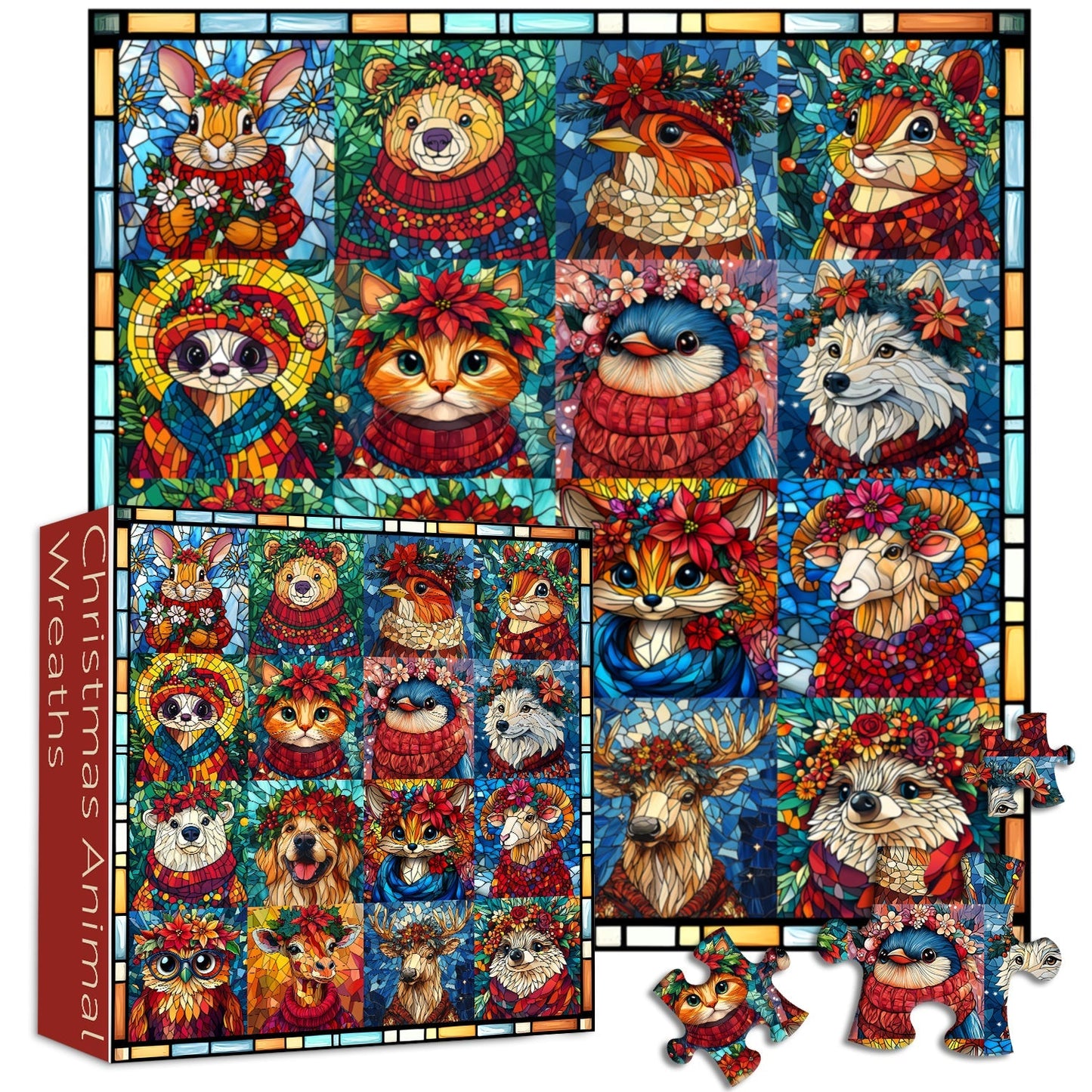 Christmas Animal Wreaths Jigsaw Puzzle 1000 Pieces