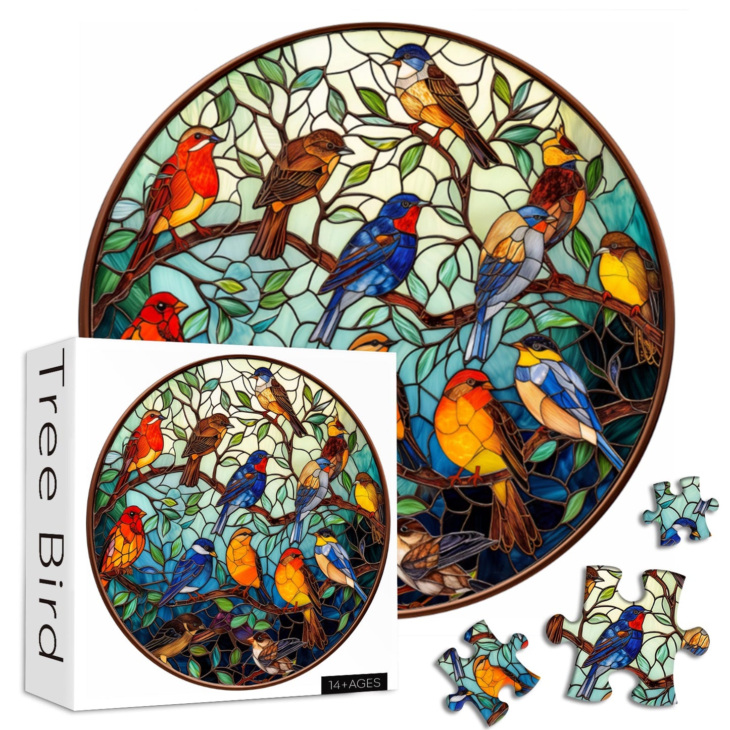 Stained Glass Bird Tree Jigsaw Puzzle 1000 Pieces