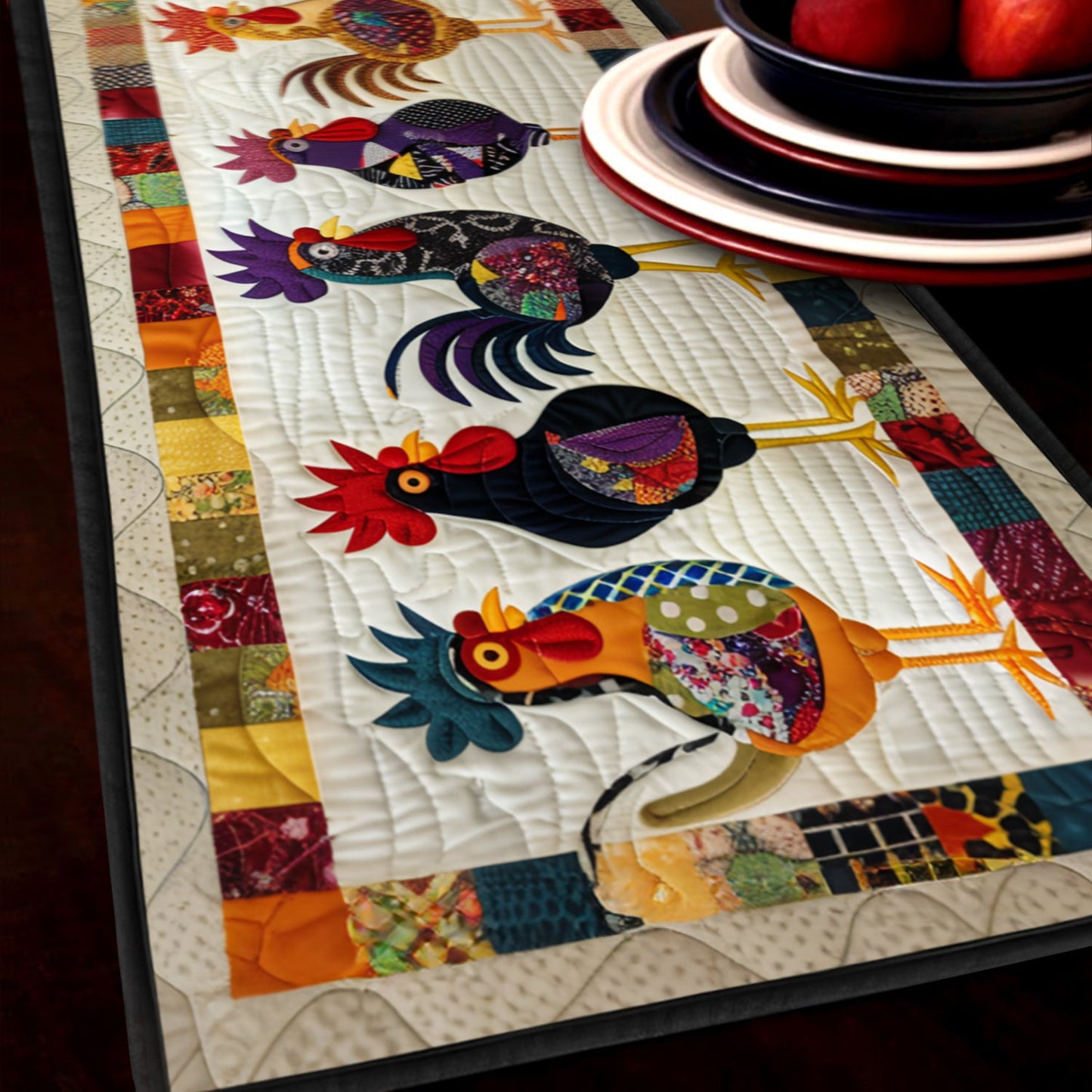 Rooster Parade Quilted Table Runner NCU0TH595