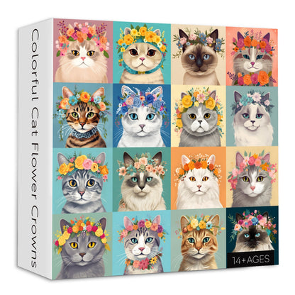 Colorful Cat Flower Crowns Jigsaw Puzzle 1000 Pieces