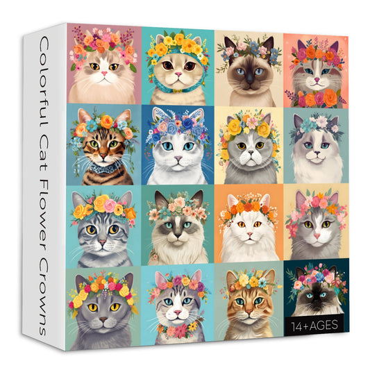 Colorful Cat Flower Crowns Jigsaw Puzzle 1000 Pieces