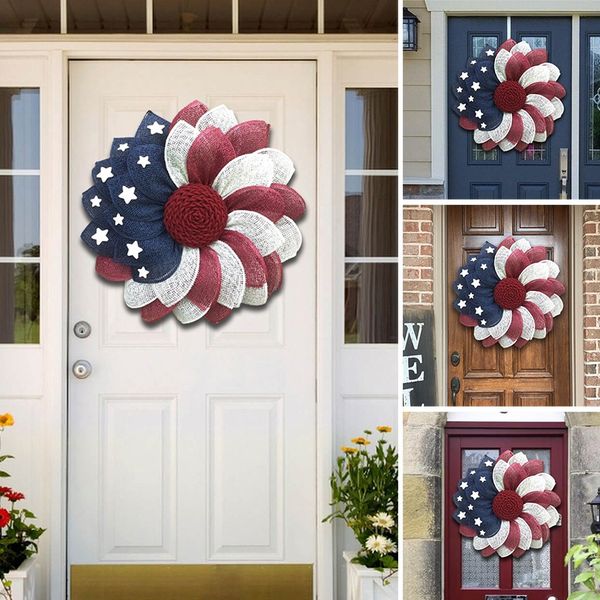 Poly Burlap American Flag Wreath