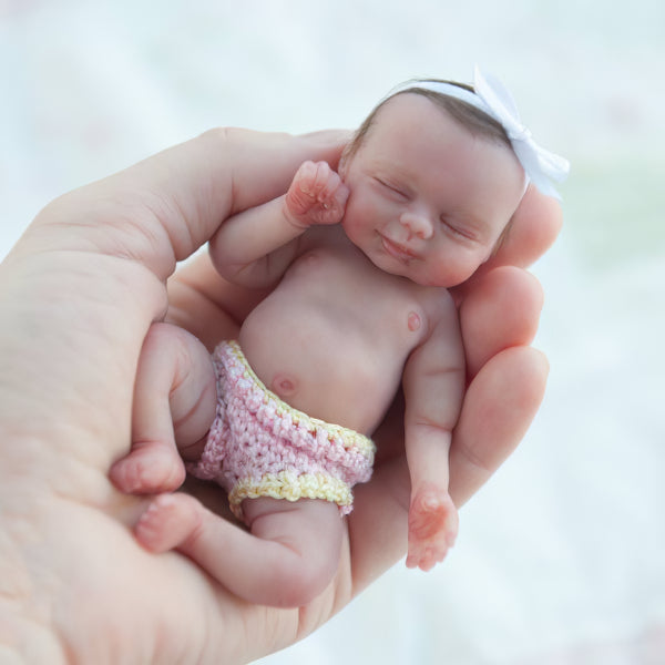 Miniature Doll Sleeping Full Body SiliconeReborn Baby Doll, 6 Inches Realistic Newborn Baby Boy or Girl Doll Named Baeddan By Dollreborns