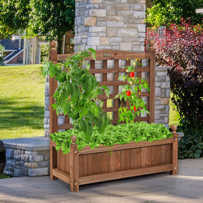 Wooden Raised Garden Bed Freestanding  Elevated Planter Box with Trellis