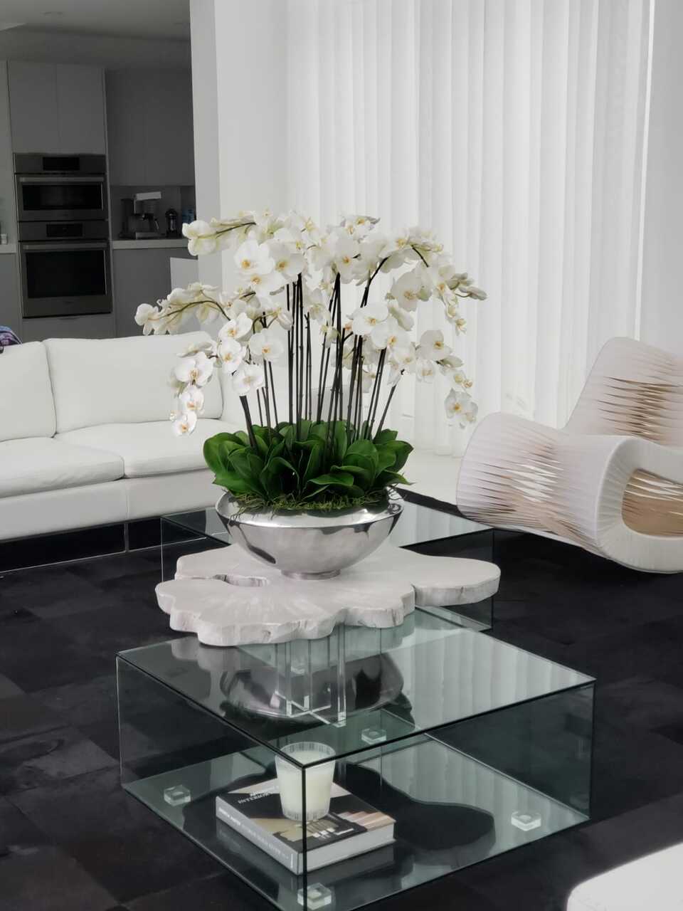 Avenue Bowl with White Phalaenopsis Orchids