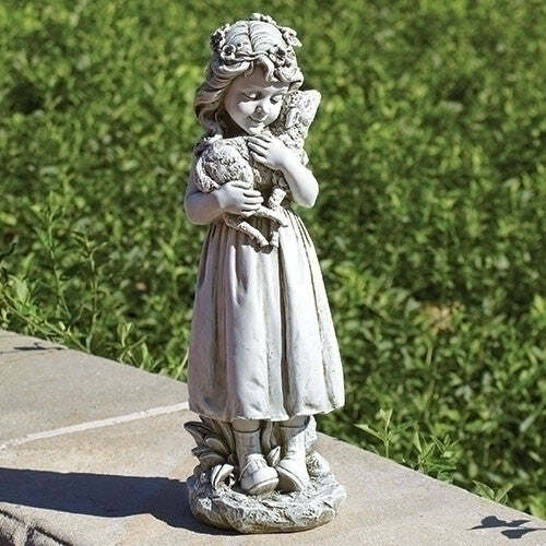 Little Girl Holding Lamb Garden Statue