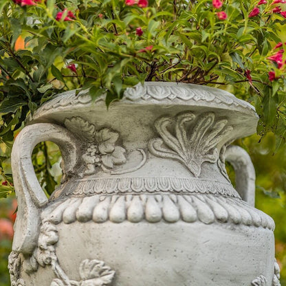 31 Inch Tall Urn Style Flower Planter in Antique Gray