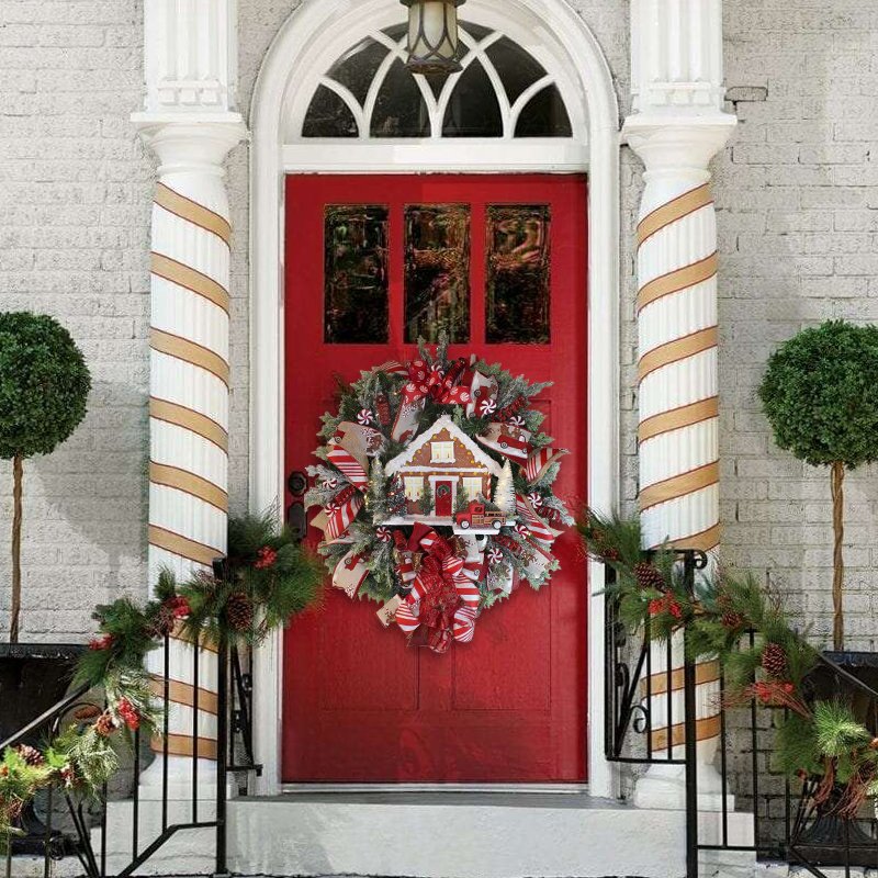 Lit Farmhouse Gingerbread Wreath for front door