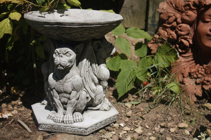 Stunning Stone Triple Gargoyle Garden Bird Bath