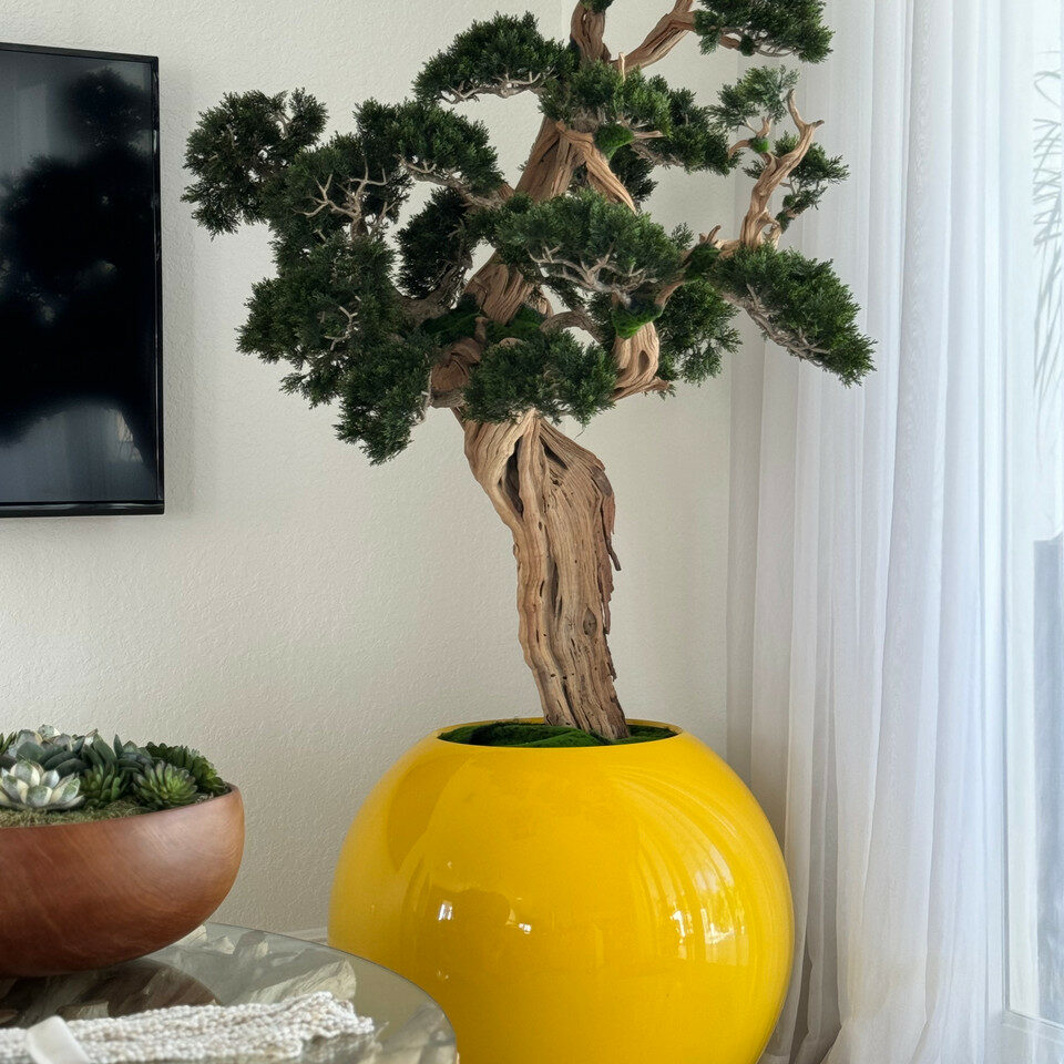 Trailing Bonsai in 30″ Saffron Yellow Globe Artificial Tree