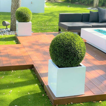 Large Block Fiberglass Planter with 20″ Topiary