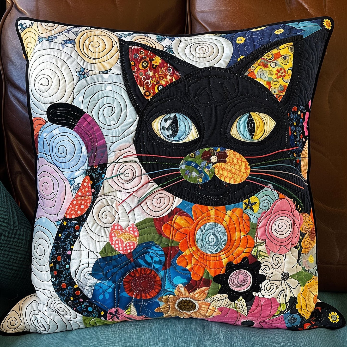 Colorful Kitty Patchwork Quilted Pillow Case NCU0HY030