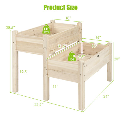 2 Tier Wooden Raised Garden Bed Elevated Planter Box w/Legs Drain Holes