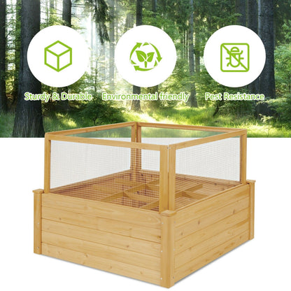 Wooden Raised Garden Bed with 9 Grids and Critter Guard Fence