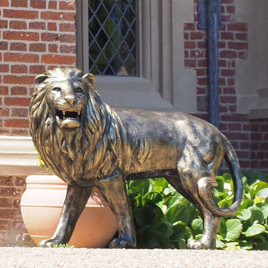 Grand Lion Left Facing Bronze Metal Garden Statue