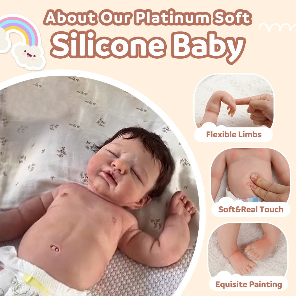 12"&16" Newborn Lifelike Flexible Full Silicone Baby Doll Girl Lucy or Boy Cameron with Lovely Sleeping Eyes and Sweet Chubby Face