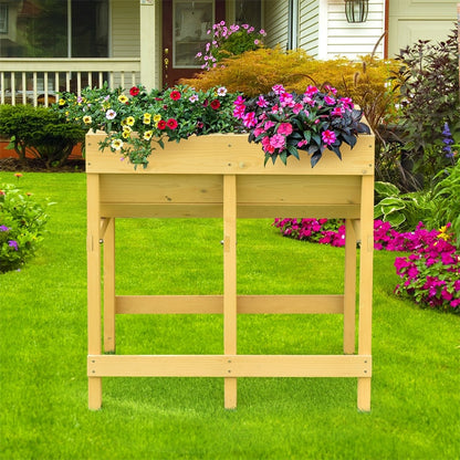 Raised Garden Bed Wooden Vegetable Flower Planter with Liner