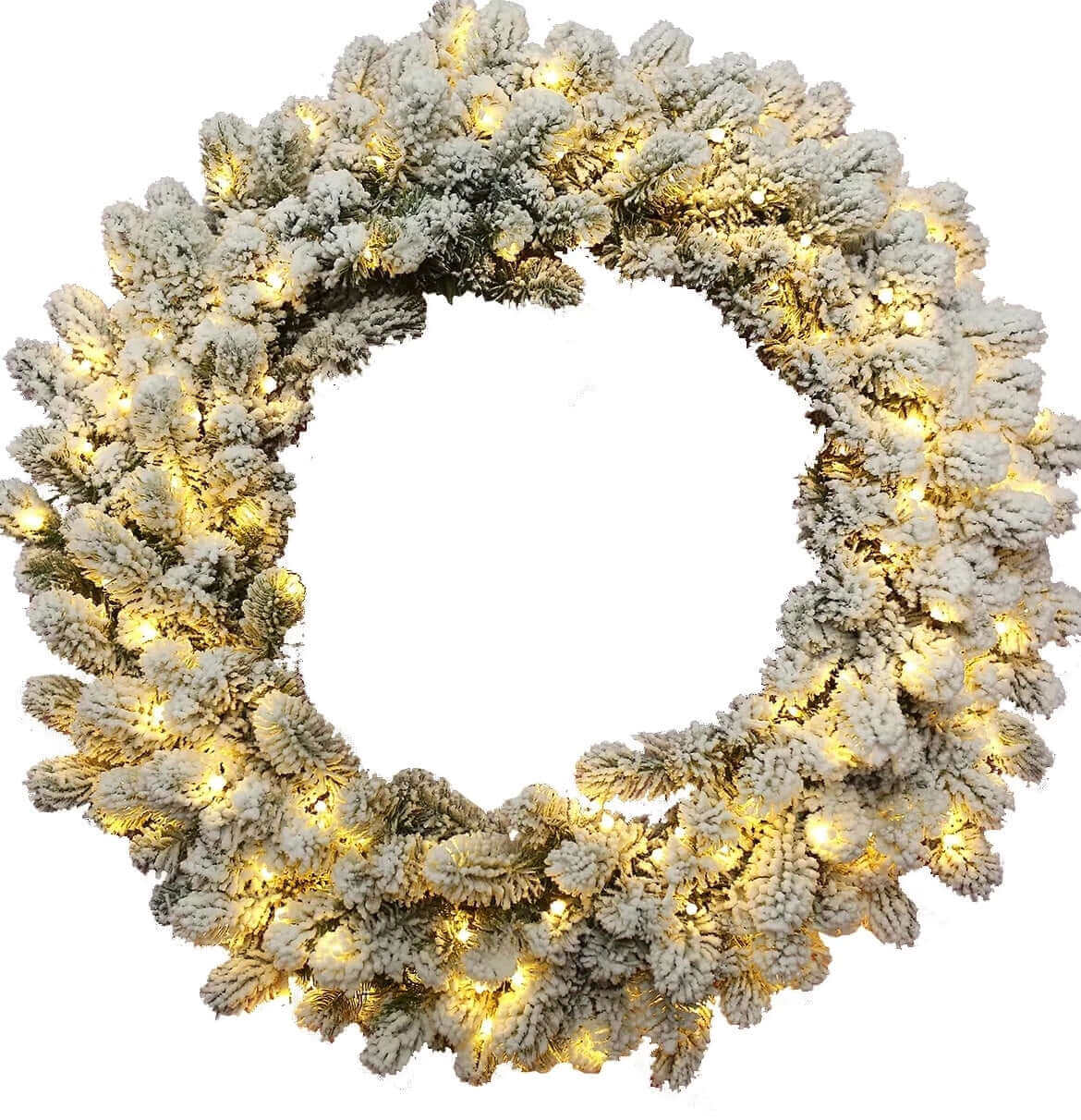 36" King Flock® Wreath with Warm White LED Lights (Plug Operated)