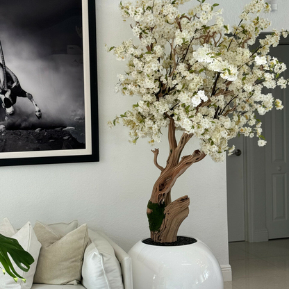 Most popular glossy white globe with custom made cherry blossom tree