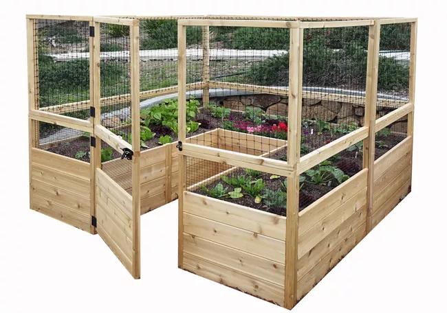 Garden in a Box Cedar Raised Bed with Deer Fence, 8' x 8'