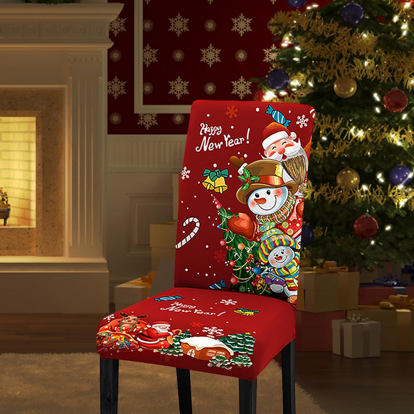 Christmas-4pcs stretch removable washable dining room chair protector slipcovers Christmas decoration_home decor dining room seat cover