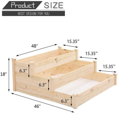 3-Tier 4x4ft Wooden Raised Garden Bed Planter Box Kit for Outdoor Gardening, 48