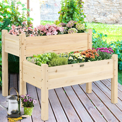 2-Level Wooden Raised Garden Bed Elevated Planter Box with Legs and Drain Holes