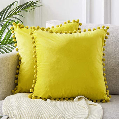 Velvet Pom Pom Cushion Covers